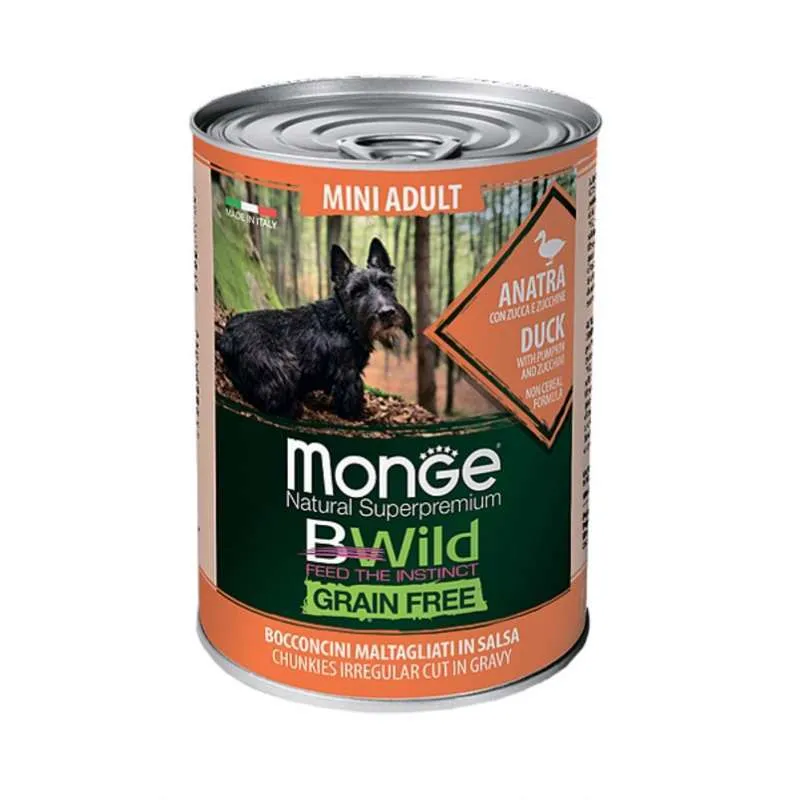 Monge Dog Wet BWild Grain Free Mini Adult Duck&Pumpkin&Zucchini вологий корм, беззерновий, із качки з гарбузом та кабачками для собак дрібних порід (шматочки в соусі) - 400 г
