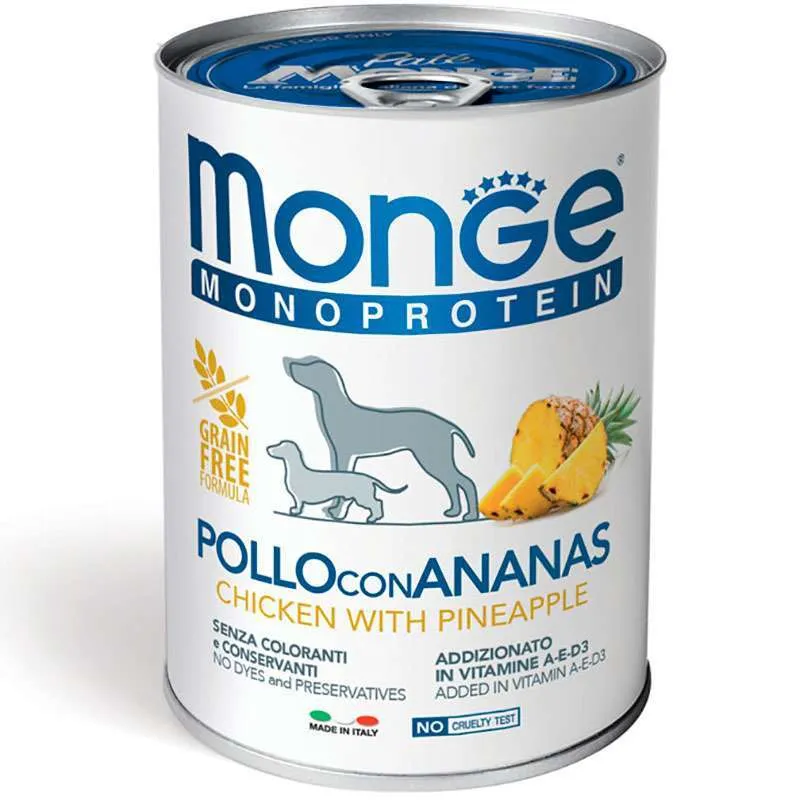 Monge Dog Wet Grain Free Monoprotein Chicken with Pineapple вологий корм, монопротеїновий беззерновий, з куркою і ананасом для собак всіх порід (шматочкі в паштеті) - 400 г