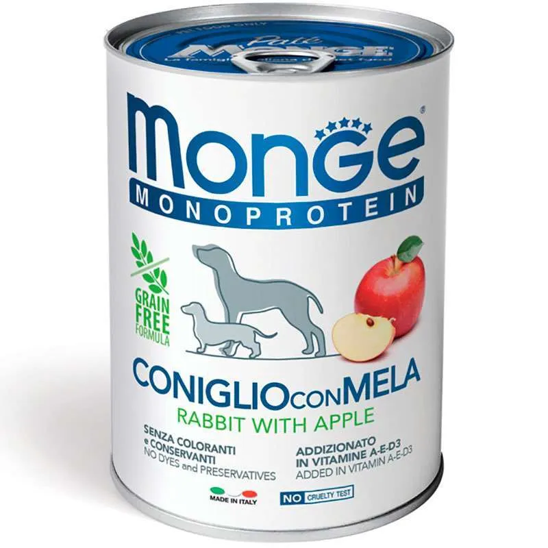 Monge Dog Wet Grain Free Monoprotein Rabbit with Apple вологий корм, монопротеїновий беззерновий, з кроликом і яблуком для собак всіх порід (шматочкі в паштеті) - 400 г
