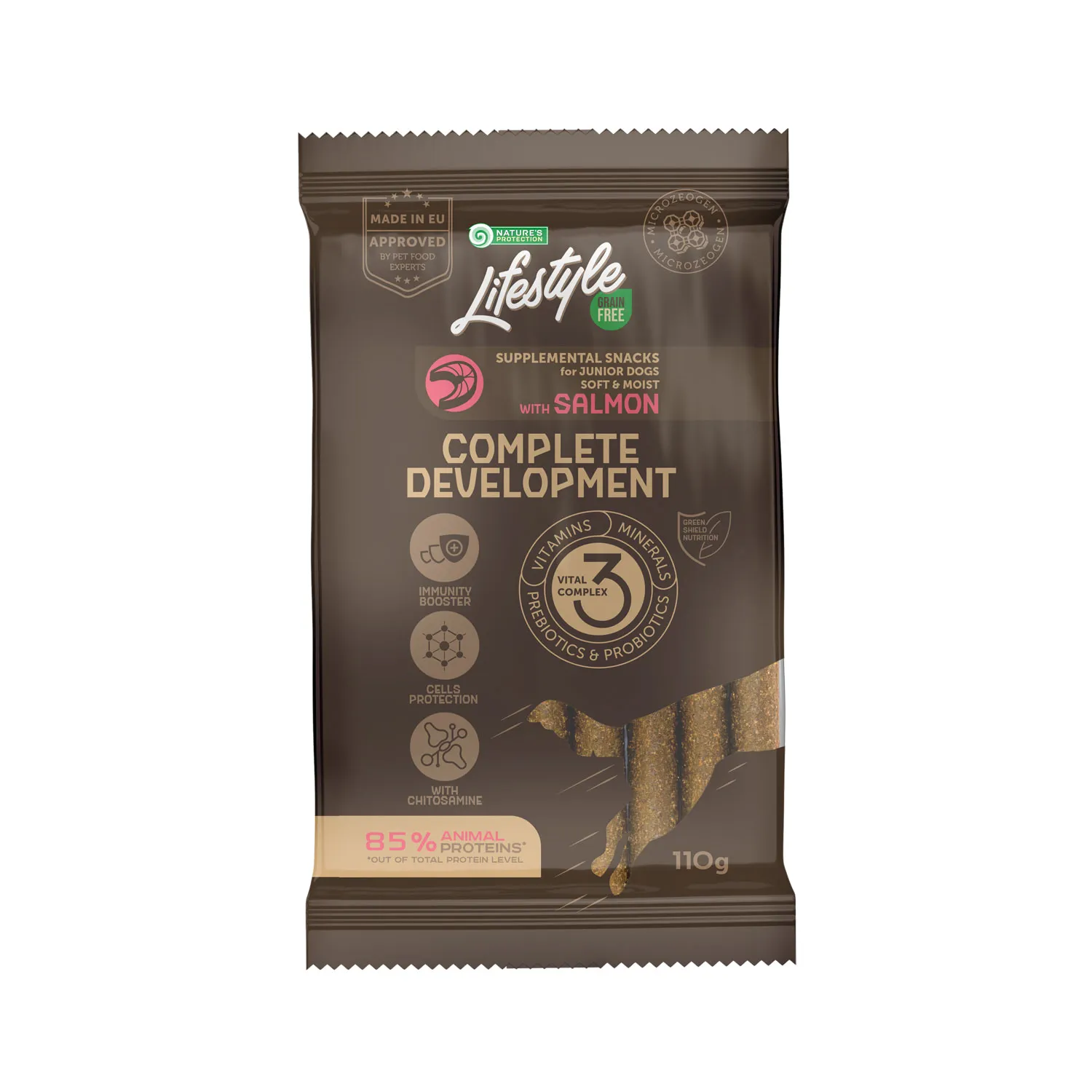Nature's Protection Lifestyle Grain Free Salmon Complete Development, 110 г, беззерновые лакомства с лососем для молодых собак