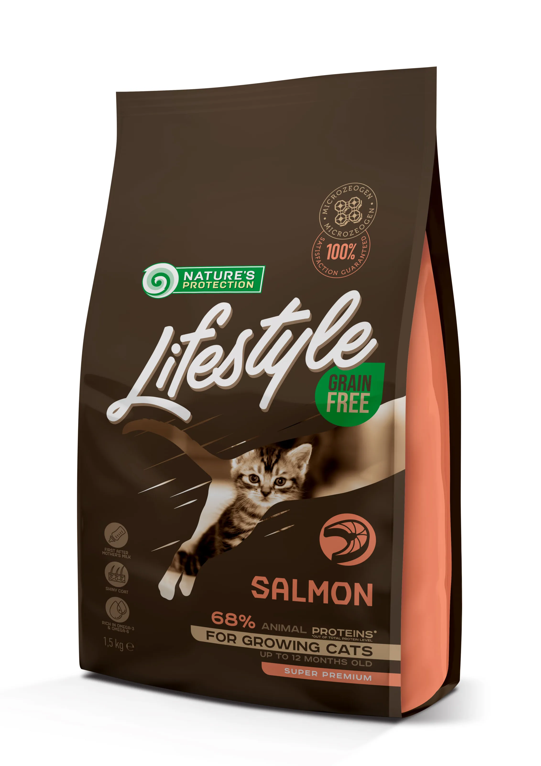 Nature's Protection Lifestyle Grain Free Salmon Kitten беззерновой сухой корм с лососем для котят, 1,5 кг
