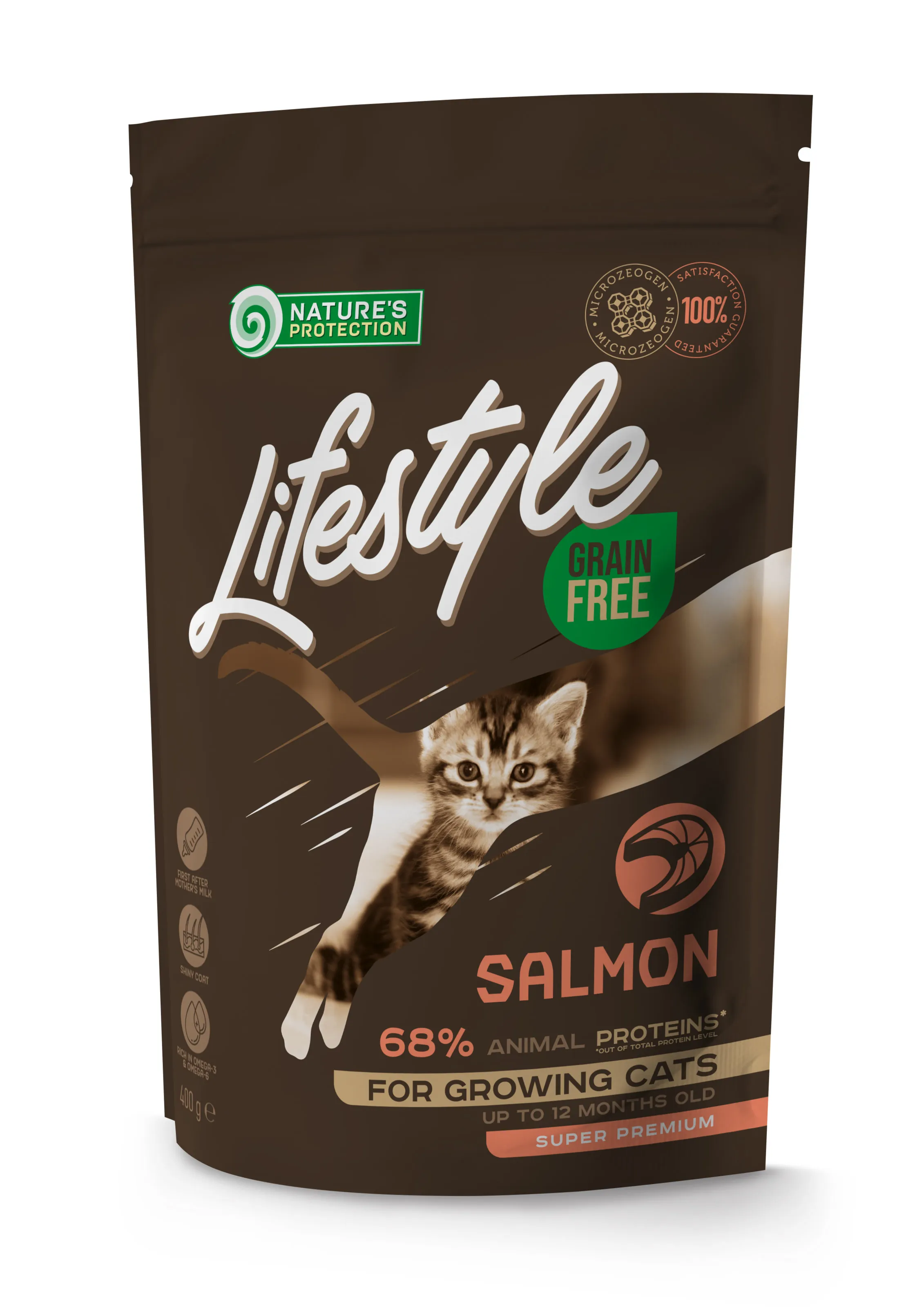 Nature's Protection Lifestyle Grain Free Salmon Kitten беззерновой сухой корм с лососем для котят, 400 г