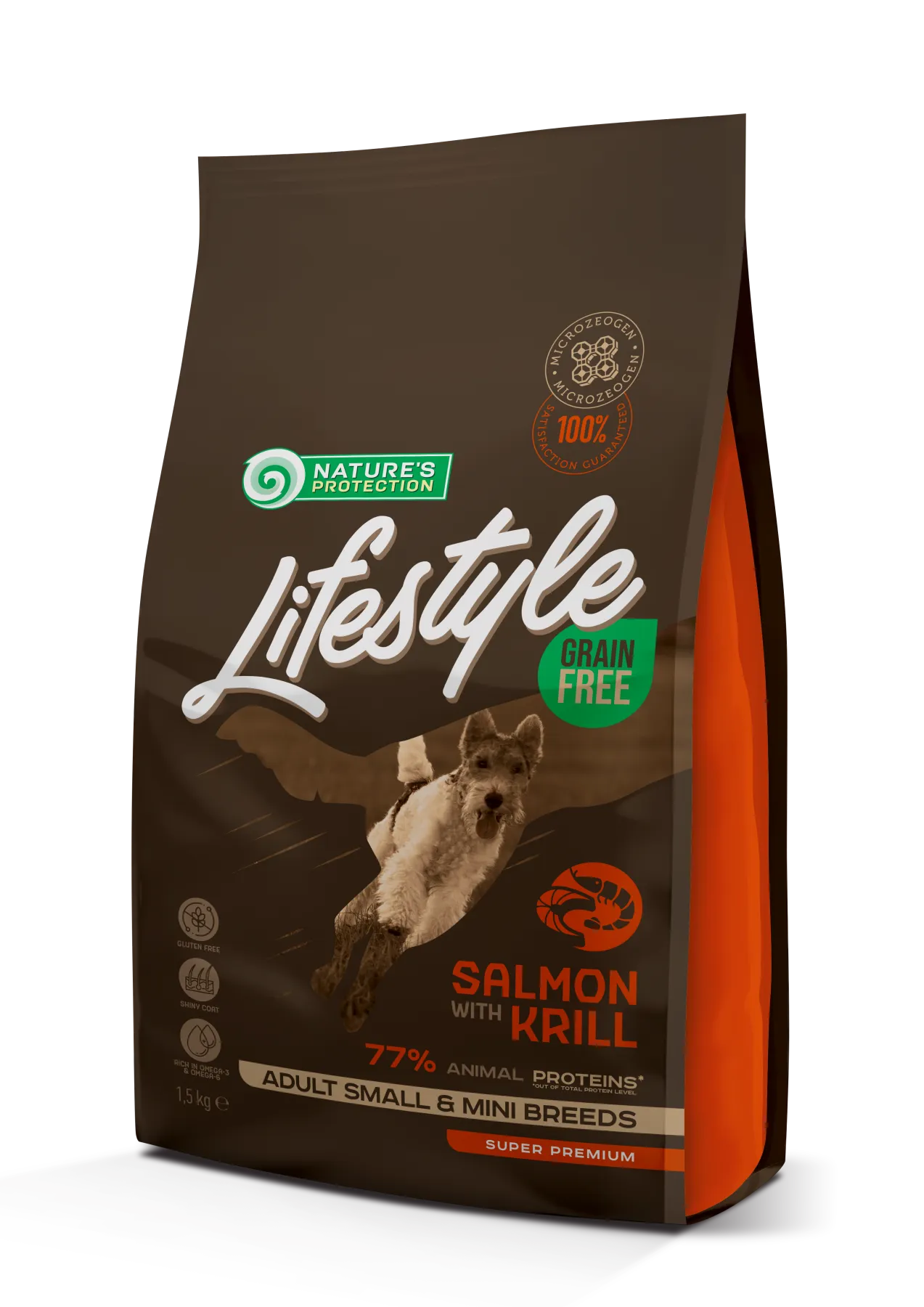 Nature's Protection Lifestyle Grain Free Salmon & Krill Adult Small & Mini Breeds сухой беззерновой корм с лососем и кролем для взрослых собак малых и мелких пород - 1,5 кг