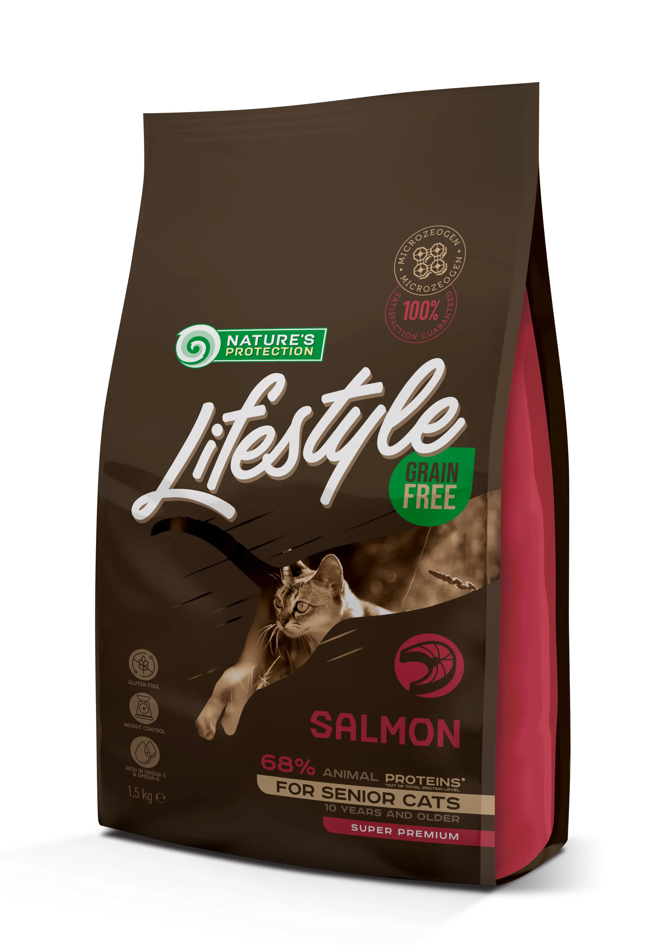 Nature's Protection Lifestyle Grain Free Salmon Senior Cats, 1,5 кг, беззерновой сухой корм с лососем для пожилых кошек