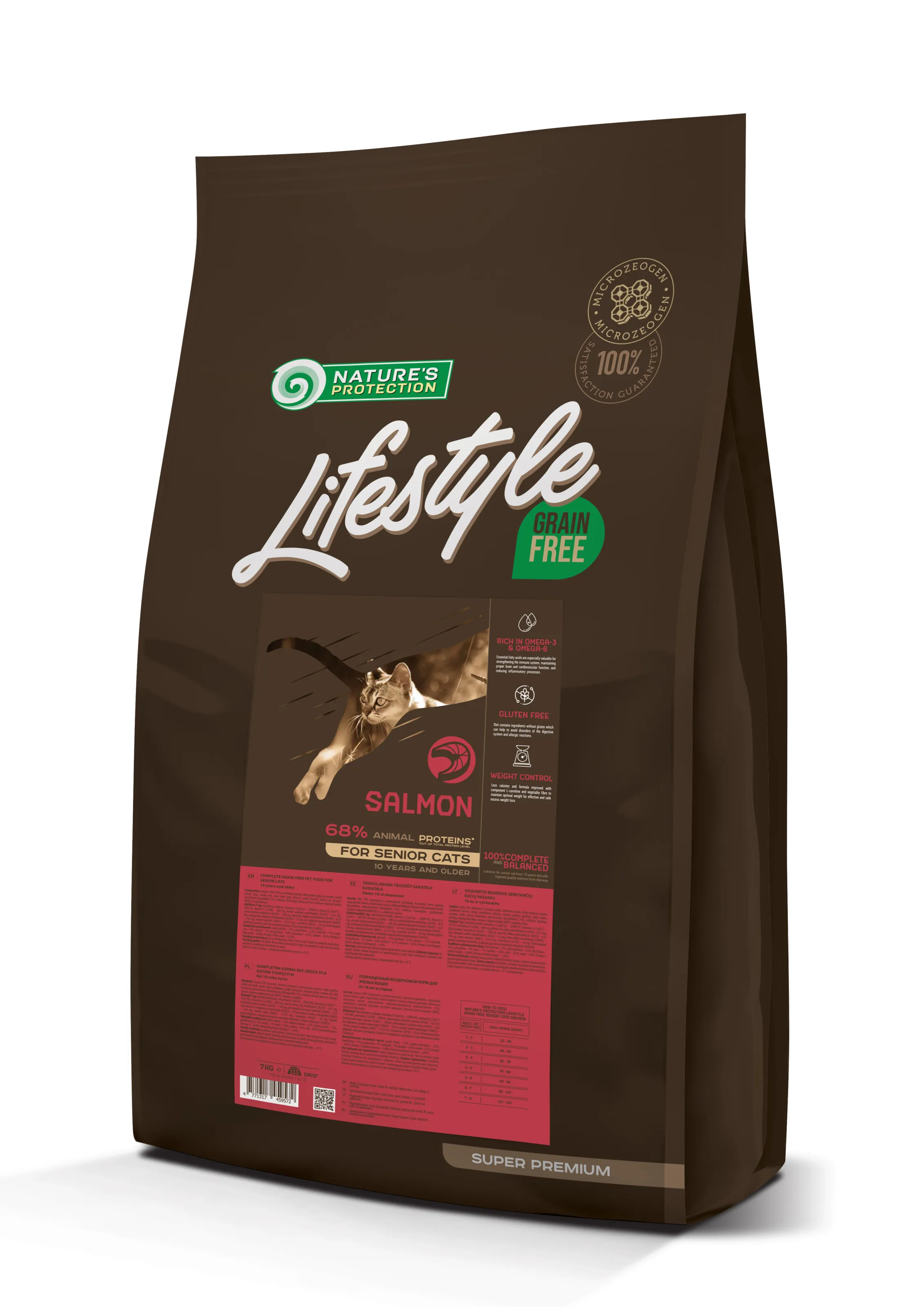 Nature's Protection Lifestyle Grain Free Salmon Senior Cats, 7 кг, беззерновой сухой корм с лососем для пожилых кошек