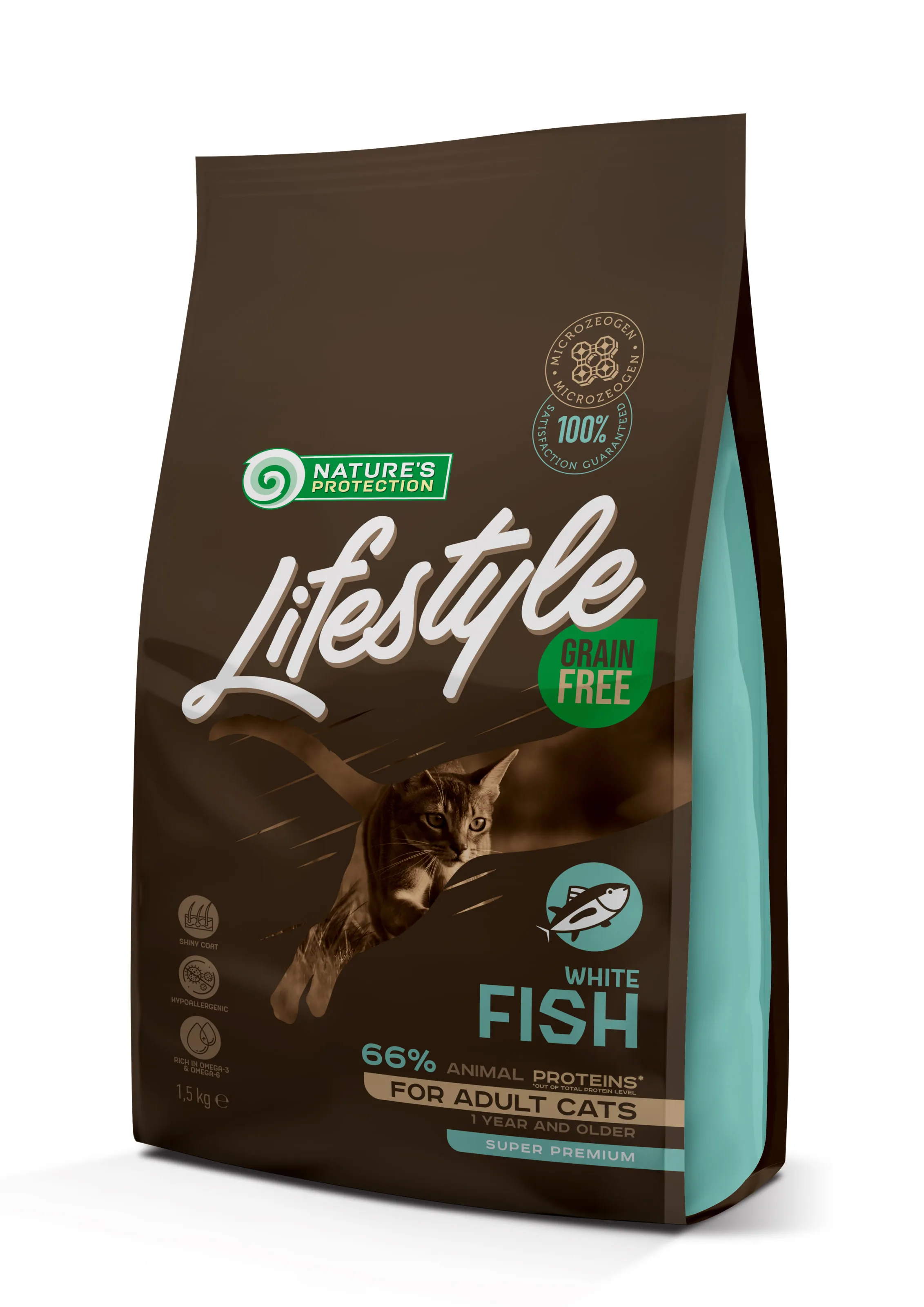 Nature's Protection Lifestyle Grain Free White Fish Adult Cat, 1,5 кг, беззерновой сухой корм с белой рыбой для взрослых кошек