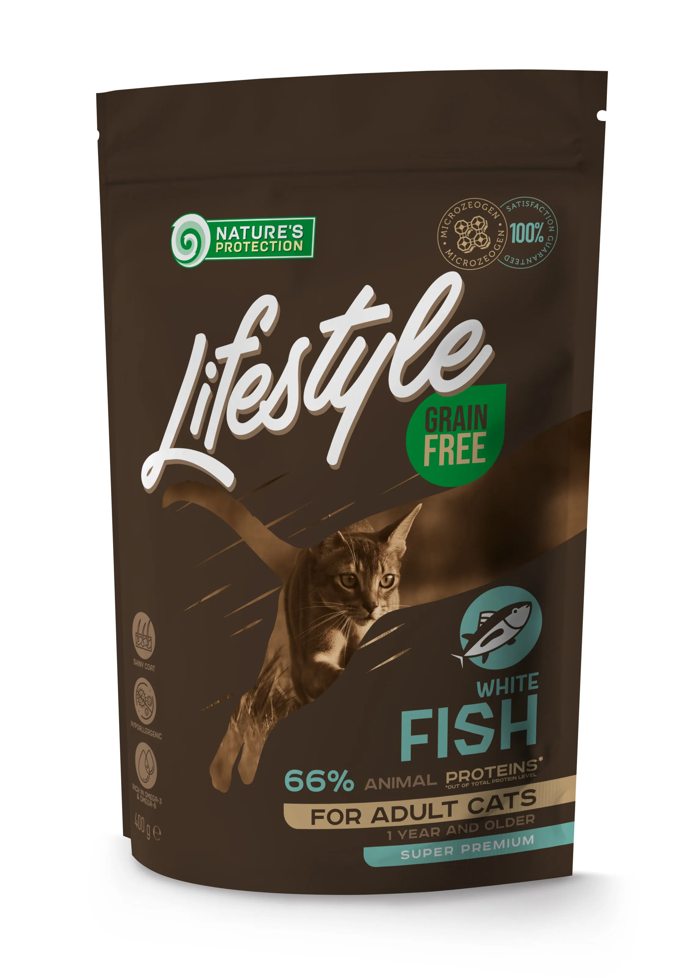Nature's Protection Lifestyle Grain Free White Fish Adult Cat, 400 г, беззерновой сухой корм с белой рыбой для взрослых кошек