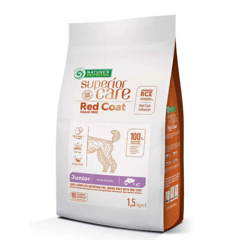 Nature's Protection Red Coat Grain Free Junior Mini Breeds Salmon сухой беззерновой корм с лососем для юниоров мелких пород собак с рыжим украшением шерсти - 1,5 кг