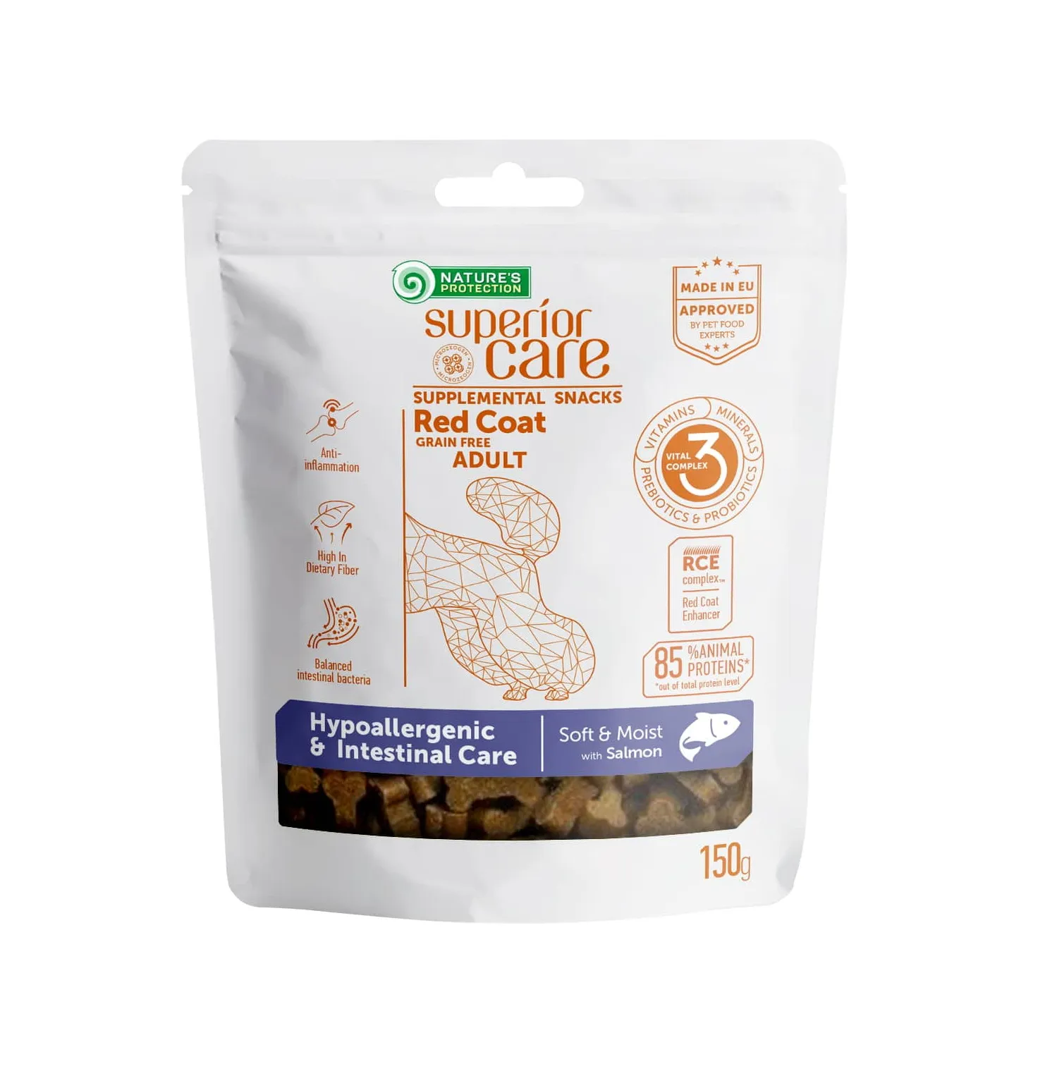Nature's Protection Superior Care Red Coat Hypoallergenic&Intestinal Care Grain Free Salmon, 150 г, лакомства с лососем для собак с рыжим цветом шерсти