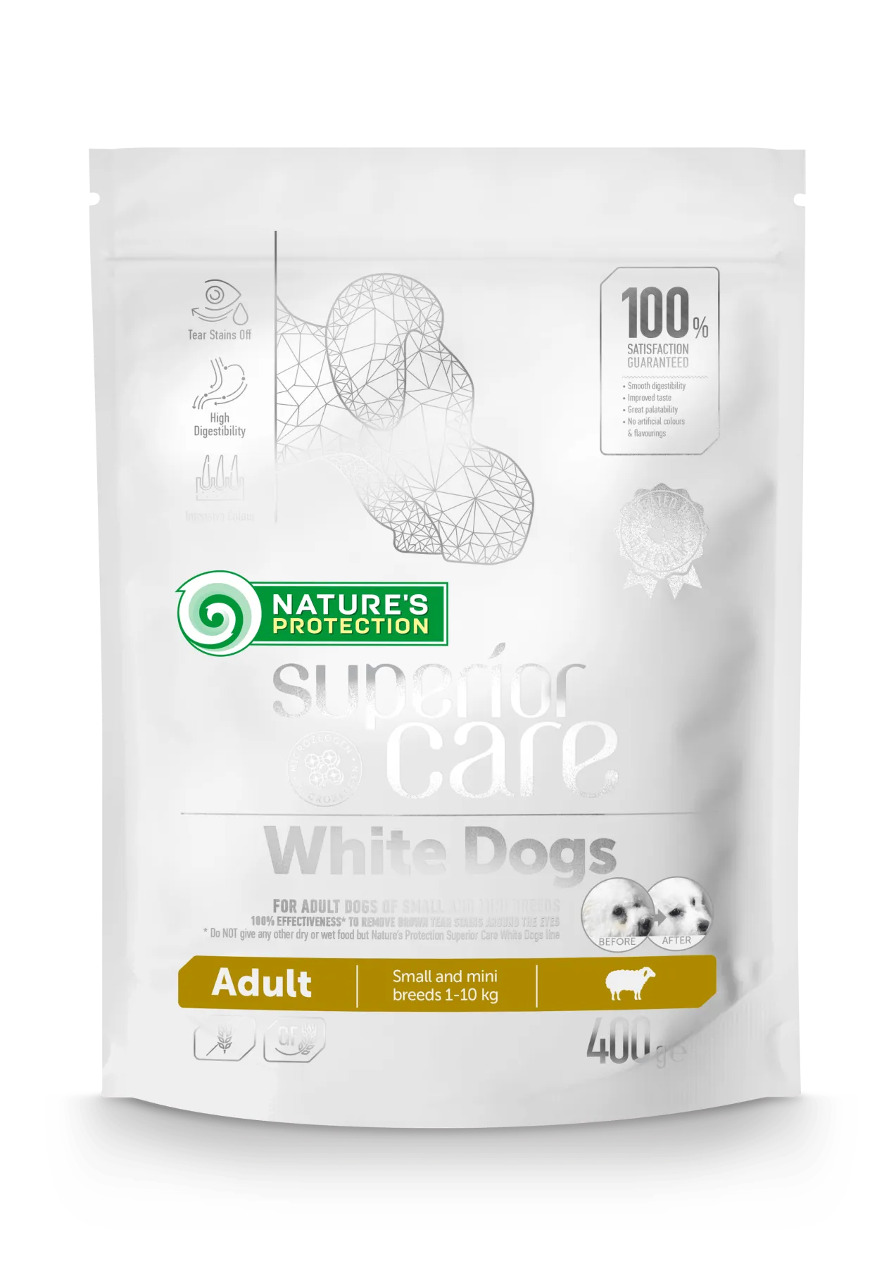 Nature's Protection Superior Care White Dogs Adult Small&Mini Breeds LAMB, 400 г, сухой корм с ягненком для взрослых собак малых и мелких пород с белой шерстью