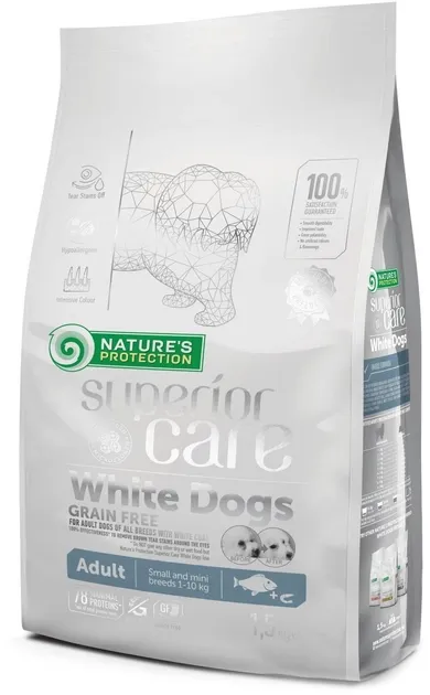 Nature's Protection Superior Care White Dogs Grain Free Adult Small&Mini Breeds, 1,5 кг, беззерновий сухий корм для дорослих собак з білою шерстю, для малих порід, з рибою