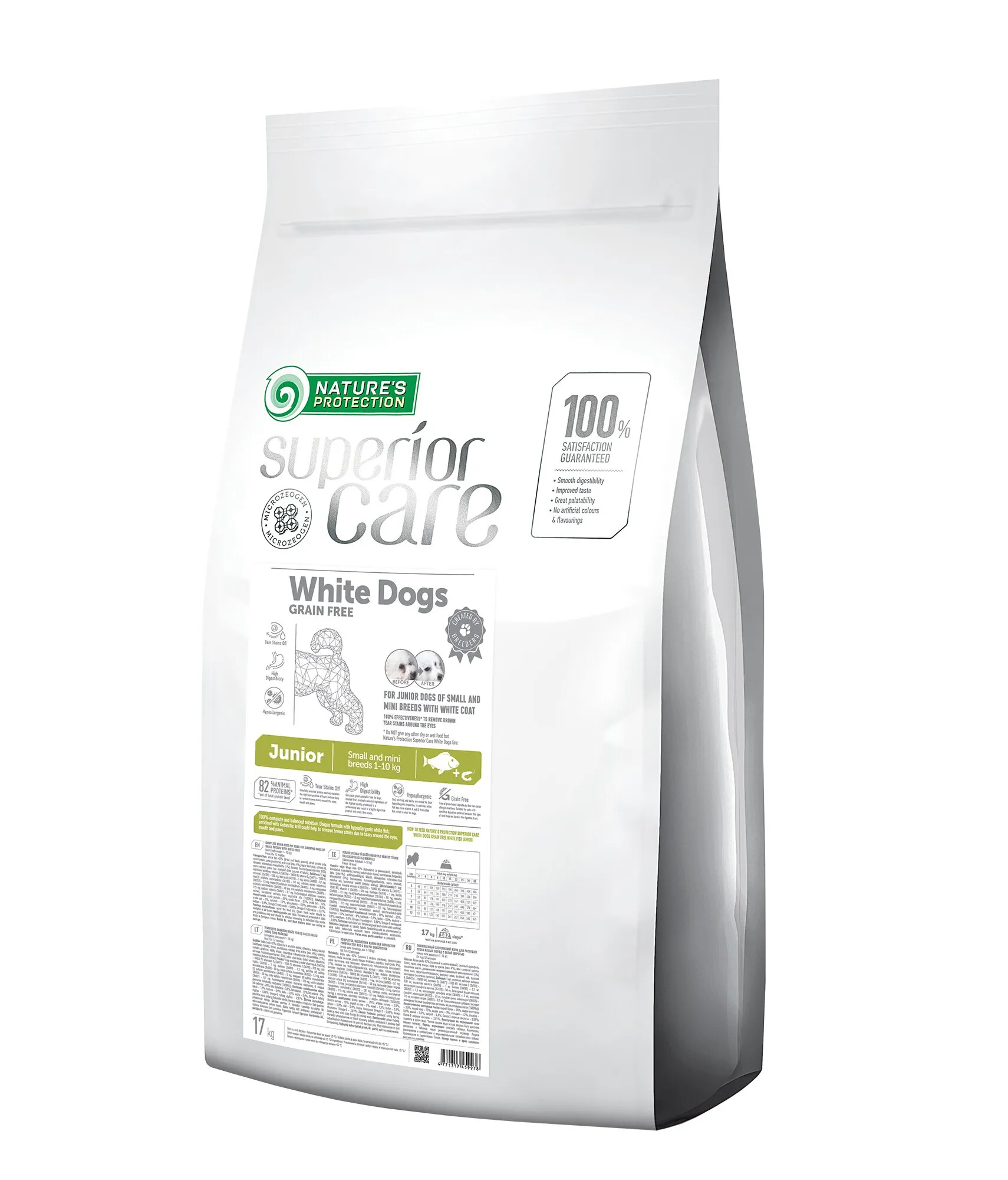 Nature's Protection Superior Care White Junior Small&Mini Breeds Grain Free WHITE FISH, 17 кг, сухой корм для щенков собак малых и мелких пород с белой шерстью