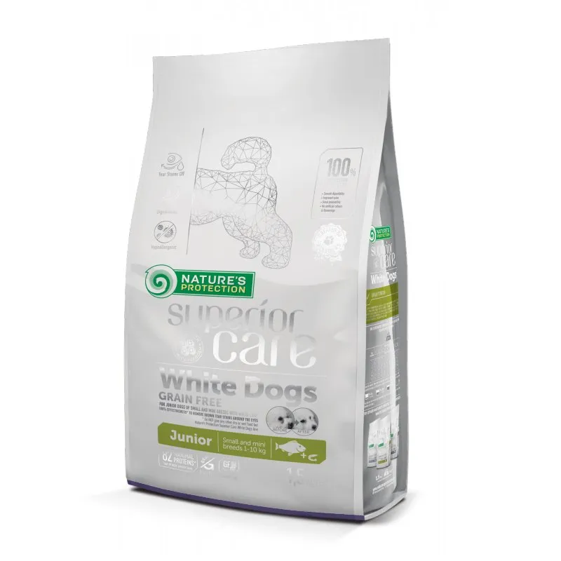 Nature's Protection Superior Care White Dogs Junior Small & Mini Breeds Grain Free with WHITE FISH сухий корм для цуценят собак малих та дрібних порід з білою шерстю - 1,5 кг