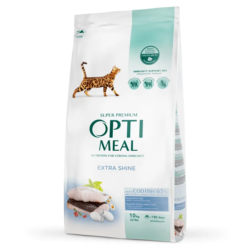 OptiMeal Adult Cat Extra Shine Codfish сухий корм з високим вмістом тріски для дорослих котів - 10 кг