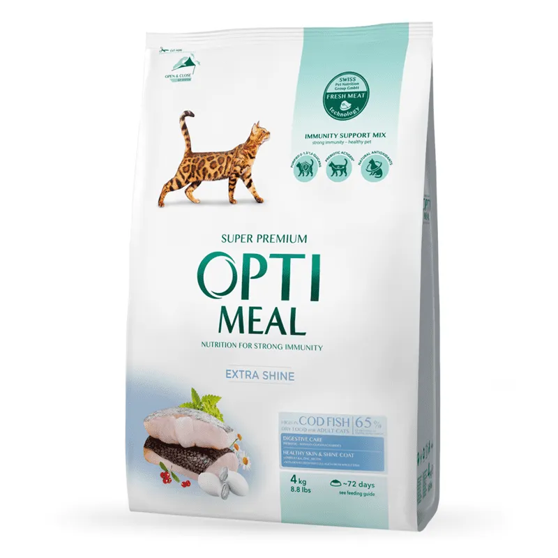 OptiMeal Adult Cat Extra Shine Codfish сухий корм з високим вмістом тріски для дорослих котів - 4 кг