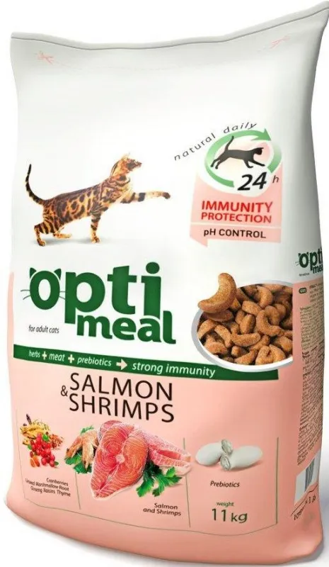OptiMeal Adult Cats Grain Free Salmon & Shrimps беззерновой влажный корм с лососем и креветками для взрослых кошек – 11 кг
