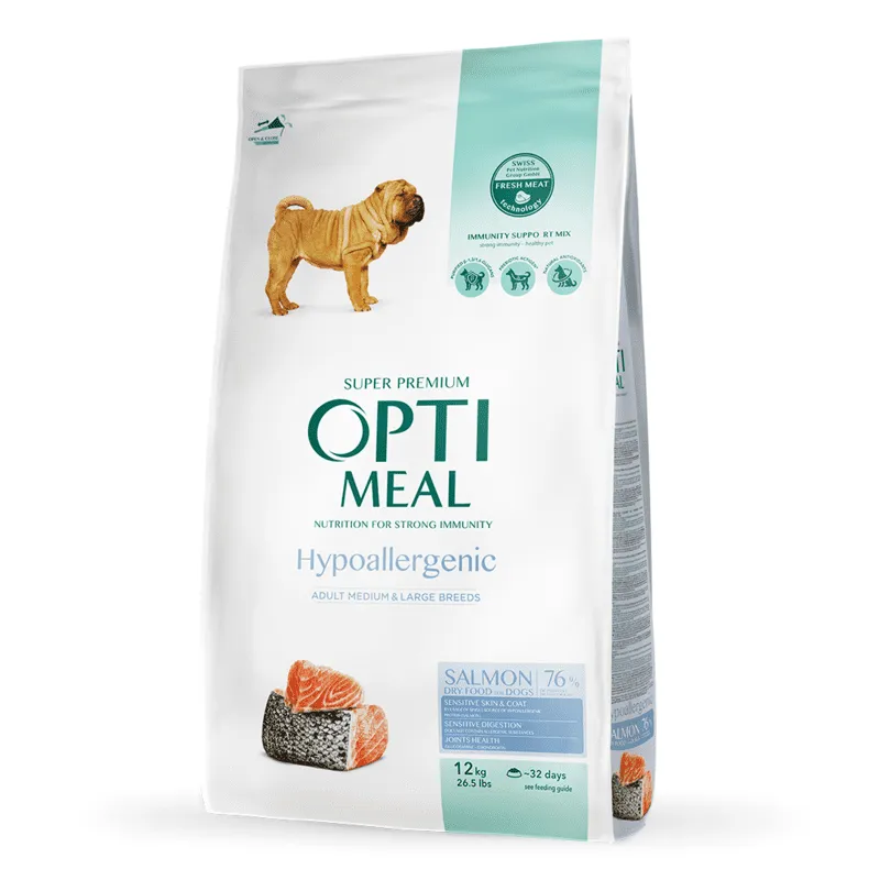 OptiMeal Adult Medium & Large Breed Hypoallergenic Salmon гипоаллергенный сухой корм с лососем для взрослых собак средних и крупных пород - 12 кг