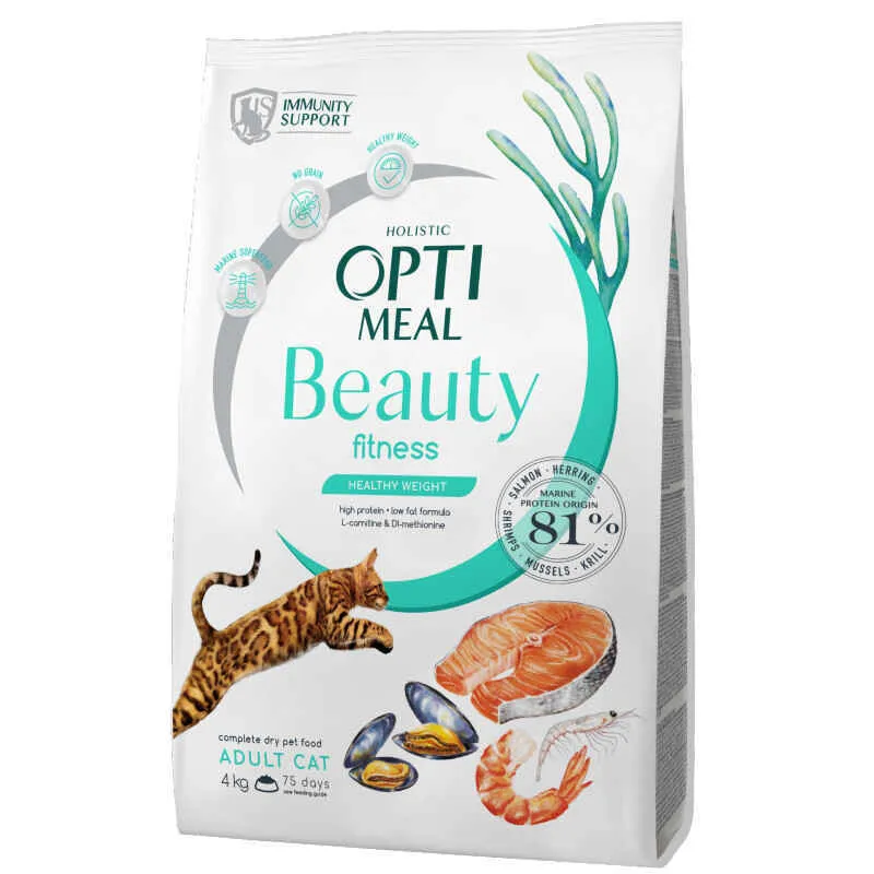 OptiMeal Beauty Fitness Adult Cat сухий корм із морепродуктами для підтримання оптимальної ваги дорослих котів - 4 кг