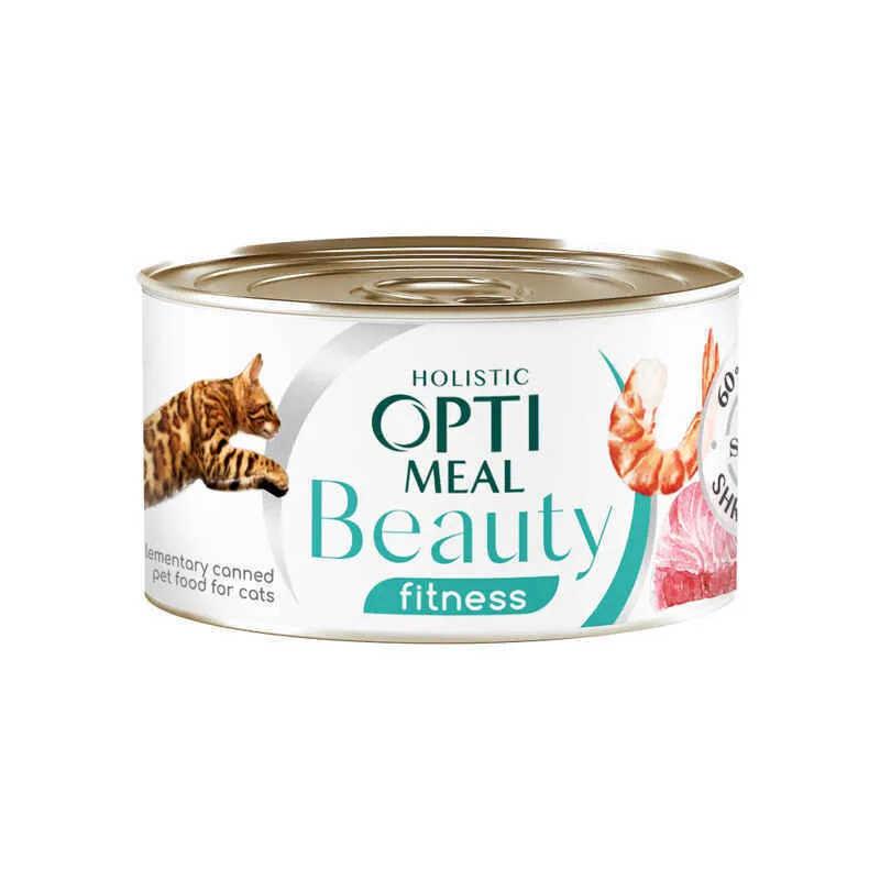 OptiMeal Beauty Fitness Adult Cat консервований корм із смугастим тунцем та креветками для дорослих котів (шматочки у соусі) - 70 г