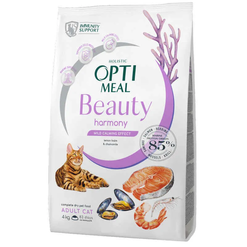 OptiMeal Beauty Harmony Adult Cat сухий корм з морепродуктами для дорослих котів з м'яким заспокійливим ефектом - 4 кг