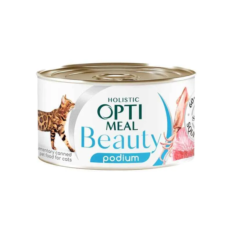 OptiMeal Beauty Podium Adult Cat консервований корм із смугастим тунцем та кільцями кальмарів для дорослих котів (шматочки у соусі) - 70 г