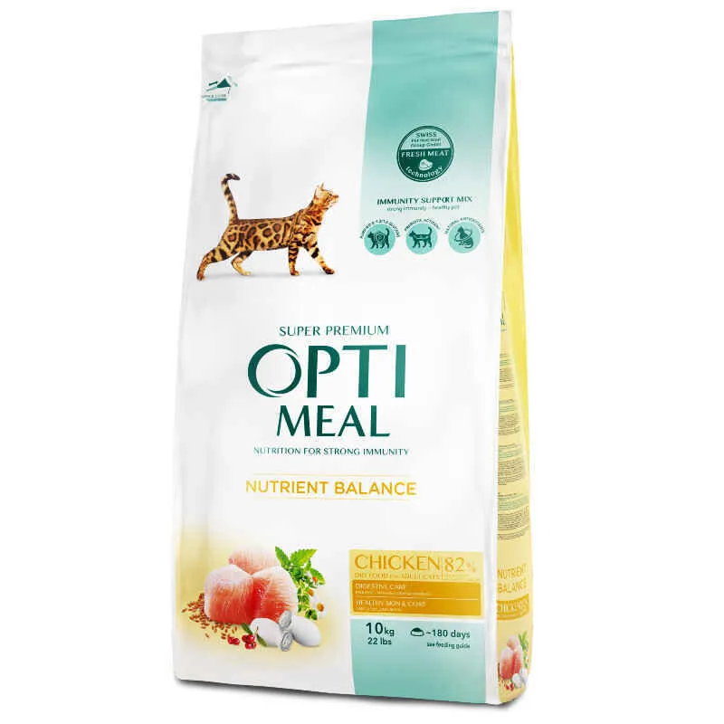 OptiMeal Chicken Nutrient Balance Cat сухой корм с курицей для взрослых кошек - 10 кг