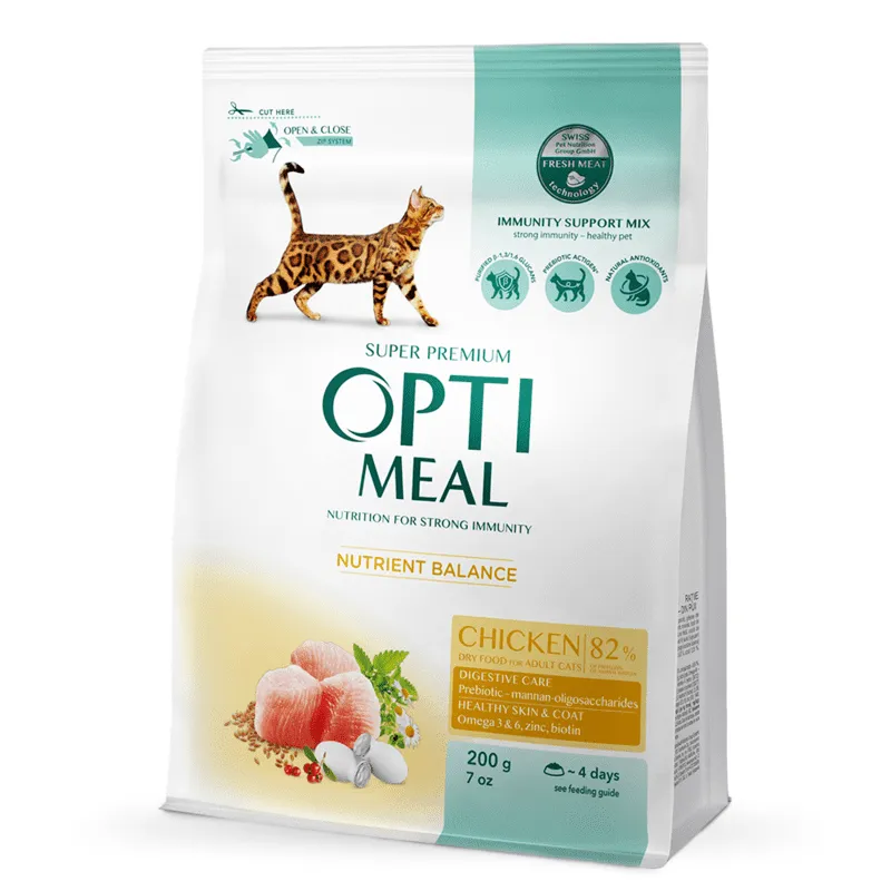 OptiMeal Chicken Nutrient Balance Cat сухой корм с курицей для взрослых кошек - 200 г