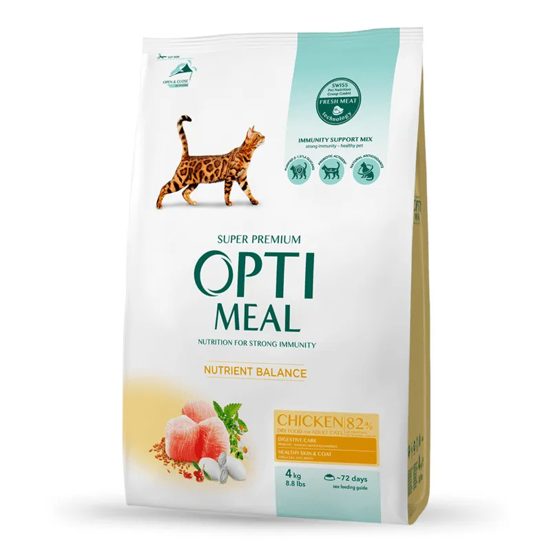 OptiMeal Chicken Nutrient Balance Cat сухой корм с курицей для взрослых кошек - 4 кг