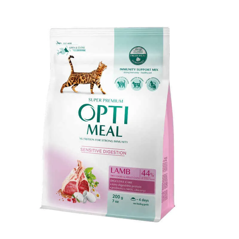 OptiMeal Lamb Sensitive Digestion Cat сухий корм з ягням для котів з чутливим травленням -200 г