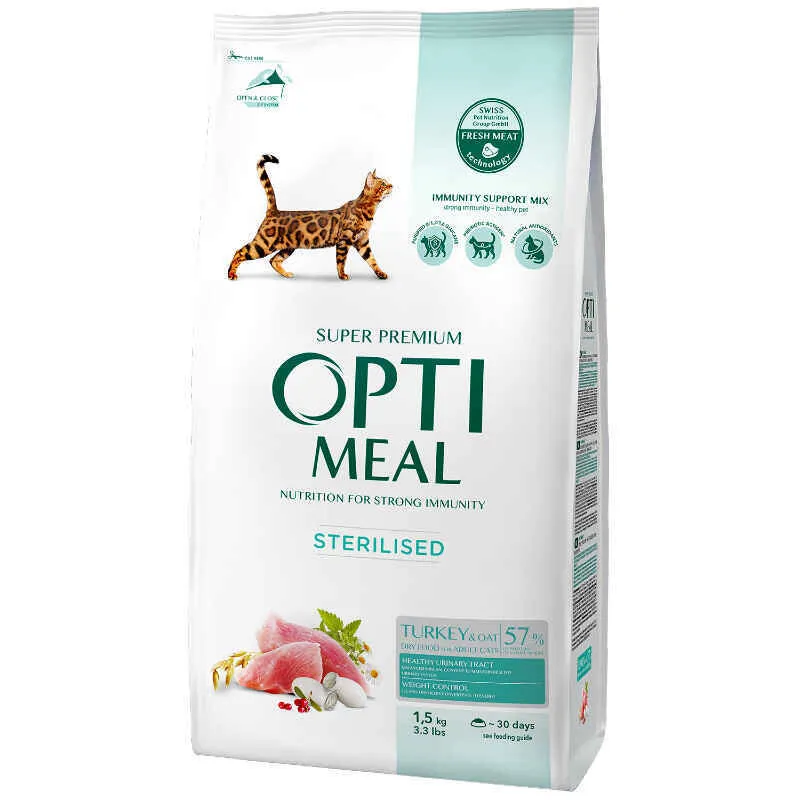 OptiMeal Turkey Sterilized Cat сухий корм з індичкою та вівсом для стерилізованих котів - 1,5 кг