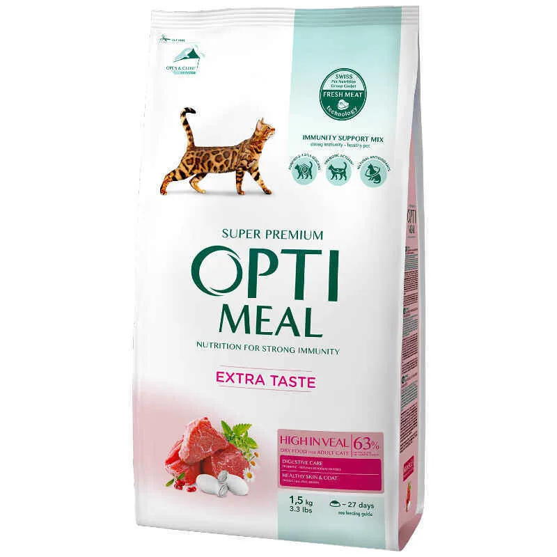 OptiMeal Veal Extra Taste Cat сухий корм з високим вмістом телятини для котів - 1,5 кг