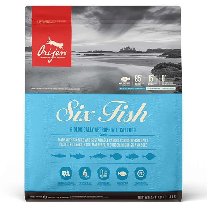 Orijen 6 Fish Cat&Kitten сухой корм из мяса 6-ти видов рыбы для кошек всех пород и всех стадий жизни – 1,8 кг