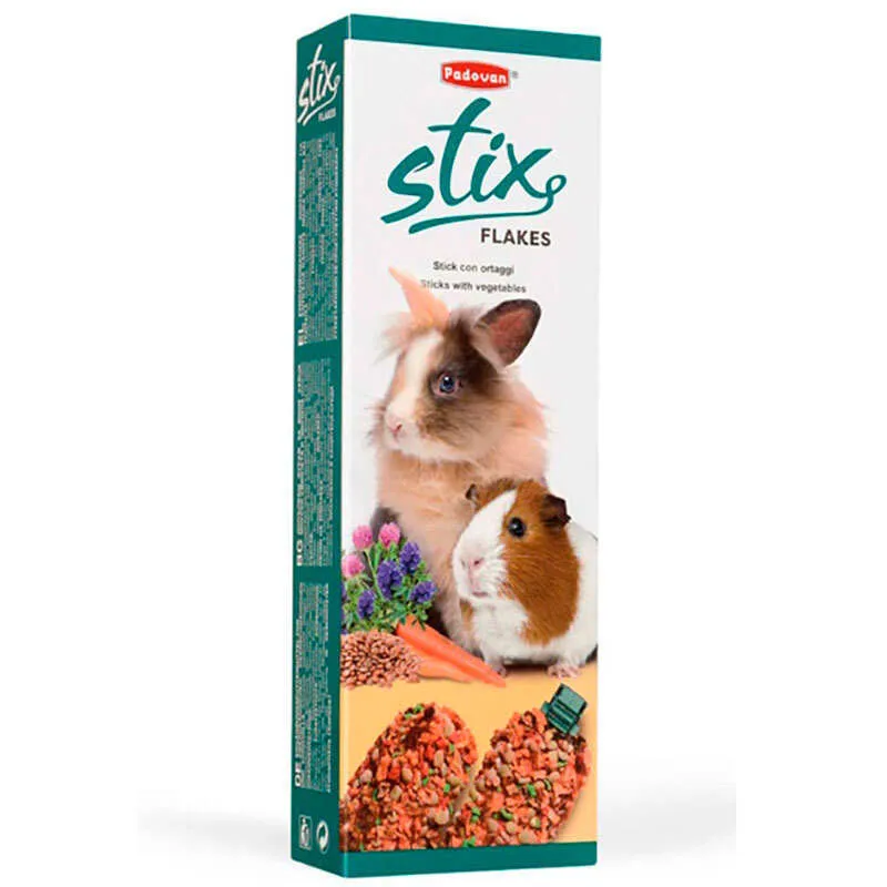 Padovan Stix Flakes Сoniglietti лакомство палочки с морковью и чечевицей для кроликов - 100 г