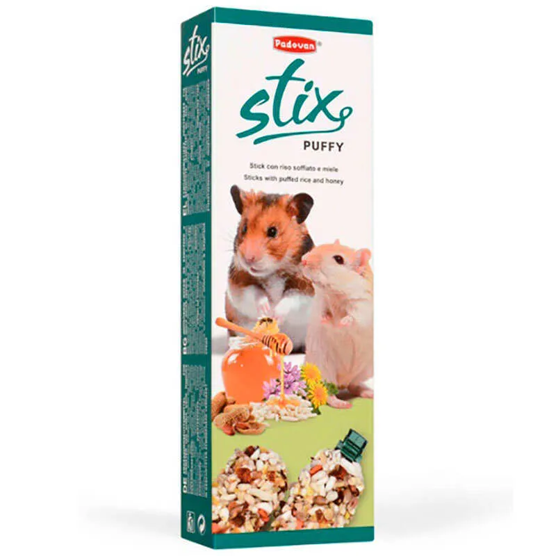 Padovan Stix Puffy Criceti лакомство палочки с воздушным рисом и медом для небольших грызунов - 100 г