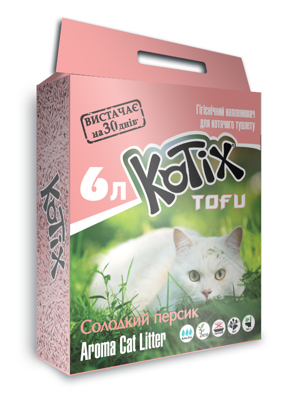 Kotix Tofu Honey Peach соевый комкующийся наполнитель для кошчьего туалета 6л