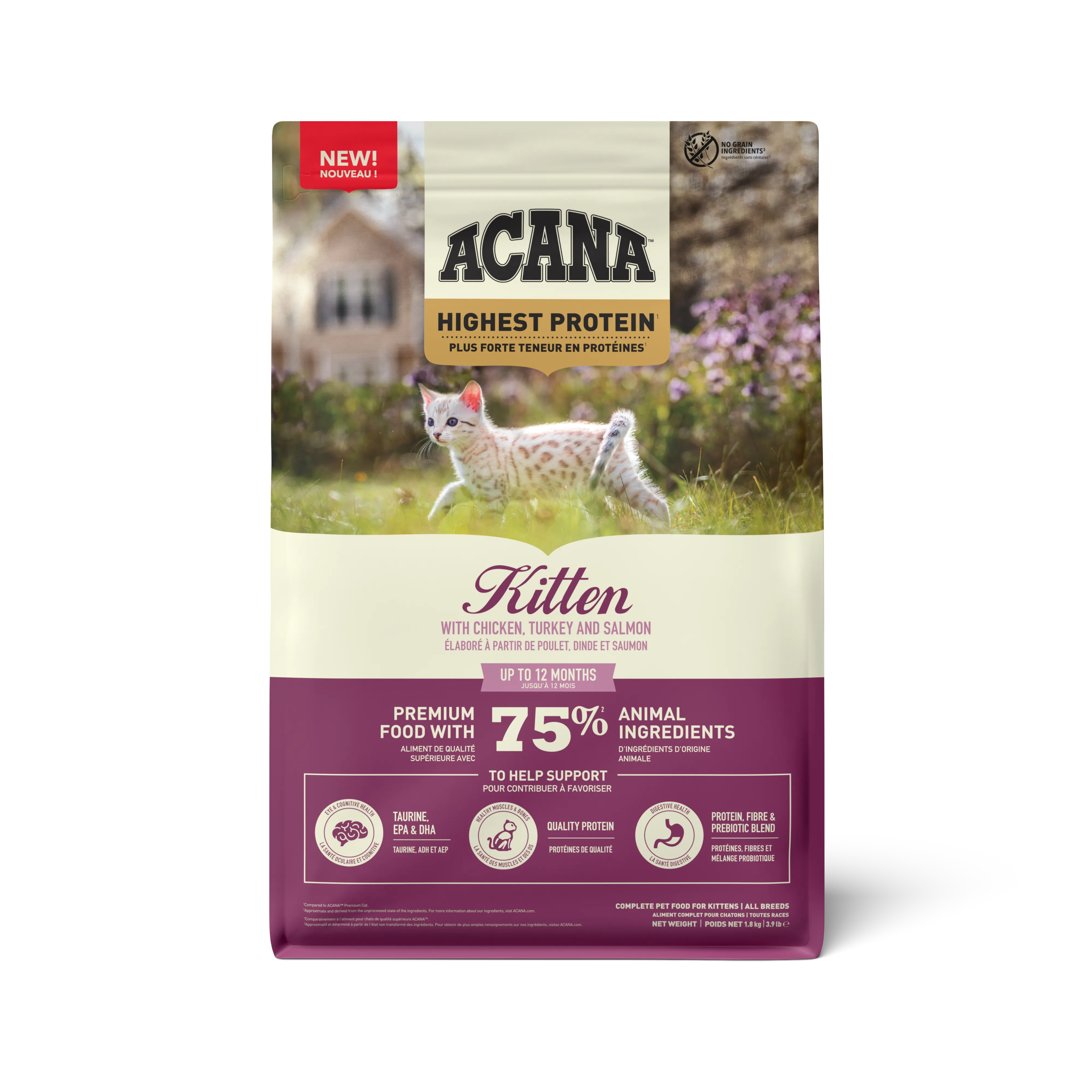 Acana Highest Protein Kitten сухой беззерновой корм с курицей, индейкой и лососем для котят - 1,8 кг
