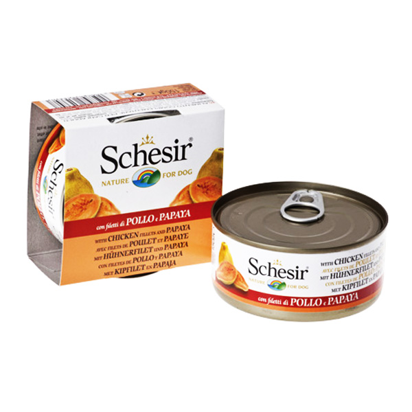 Schesir Chicken Papaya консервы для собак филе курицы с папайей в желе (банка) 150 г