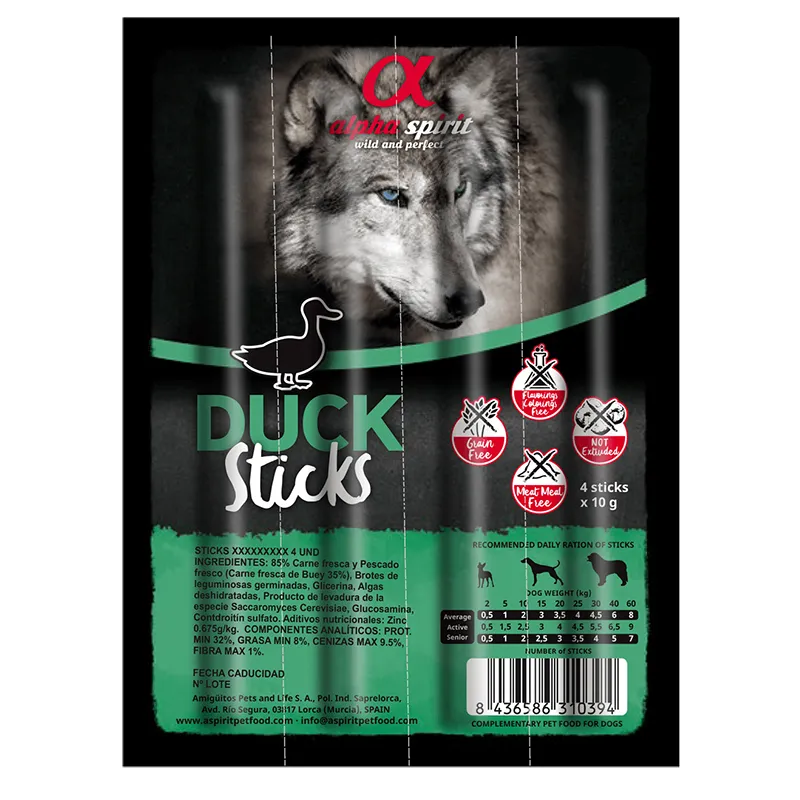 Alpha Spirit DOG Sticks Duck полувлажное лакомство для собак (палочки с уткой х4) - 40 г