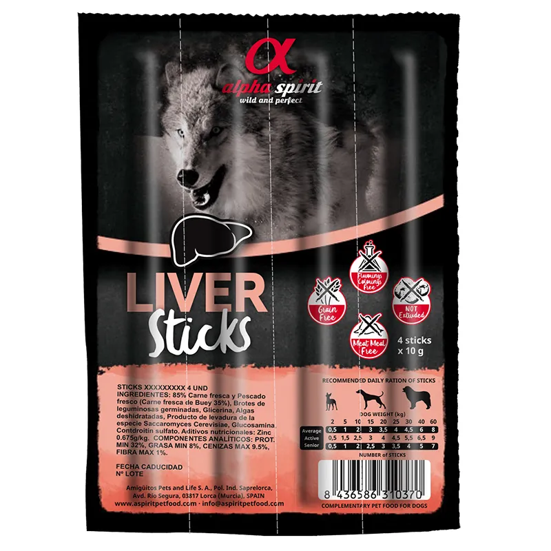 Alpha Spirit DOG Sticks Liver напіввологий смаколик для собак (палички зі свинячою печінкою х4) - 40 г