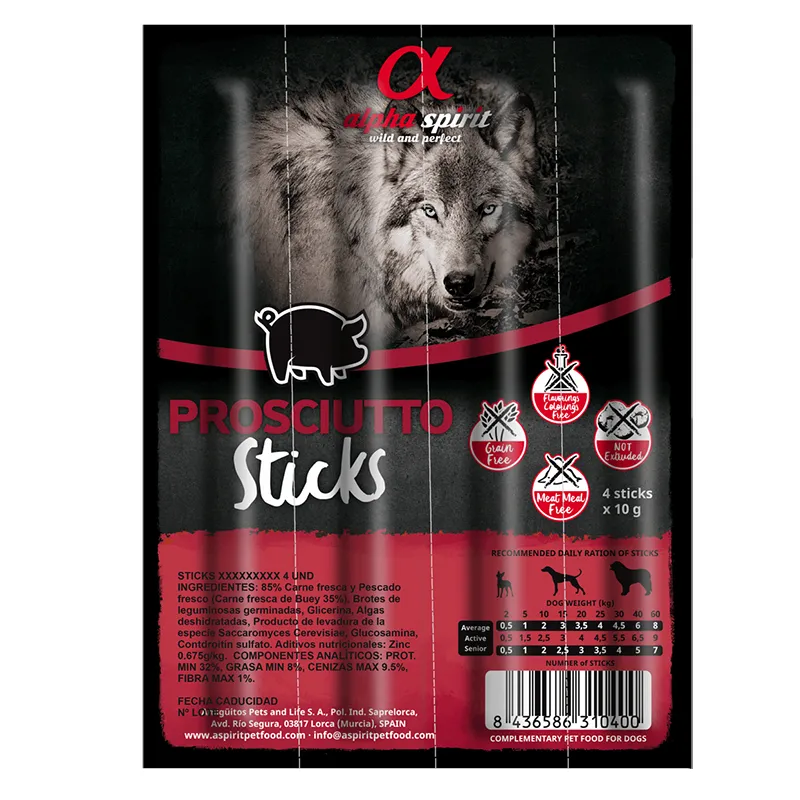 Alpha Spirit DOG Sticks Prosciutto напіввологий смаколик для собак (палички з прошутто х4) - 40 г