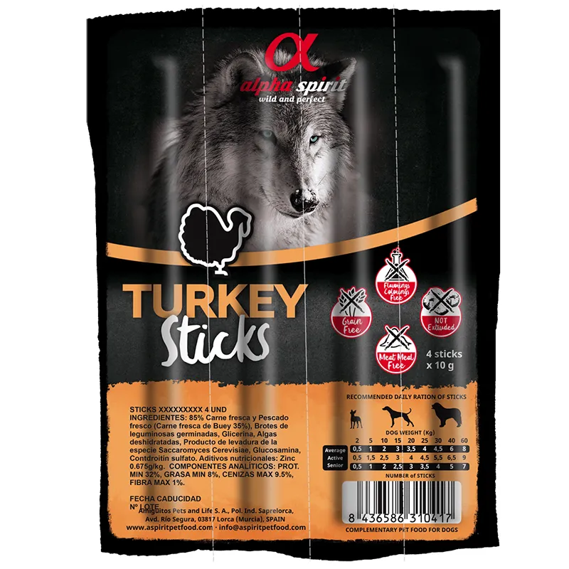 Alpha Spirit DOG Sticks Turkey напіввологий смаколик для собак (палички з індичкою х4) - 40 г