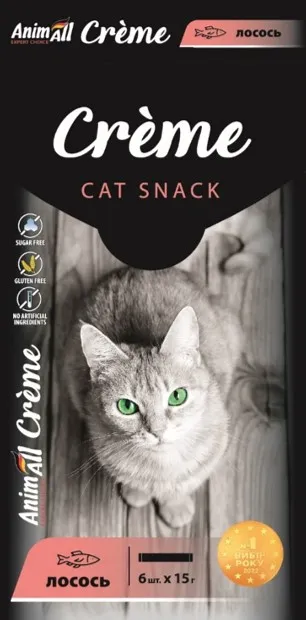 AnimAll Сrème лакомство для кошек со вкусом лосося, 6х15 г