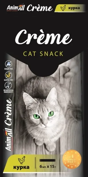 AnimAll Сrème лакомство для кошек со вкусом курицы, 6х15 г