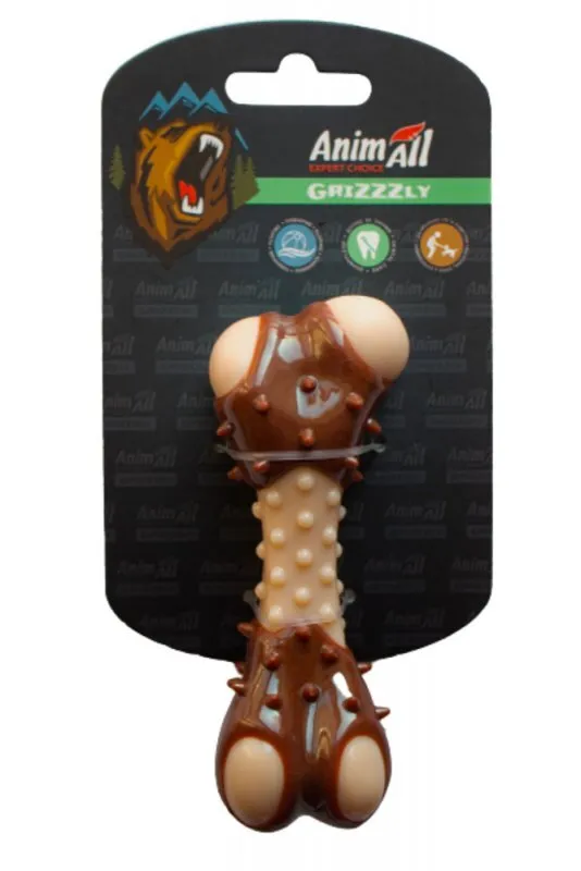 AnimAll GrizZzly игрушка косточка с ароматом мяса для собак, 13,5 см, коричневая