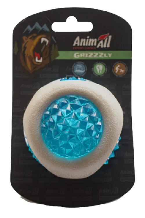 AnimAll GrizZzly игрушка для собак LED-светящийся мяч, бело-синий, 7,7 см
