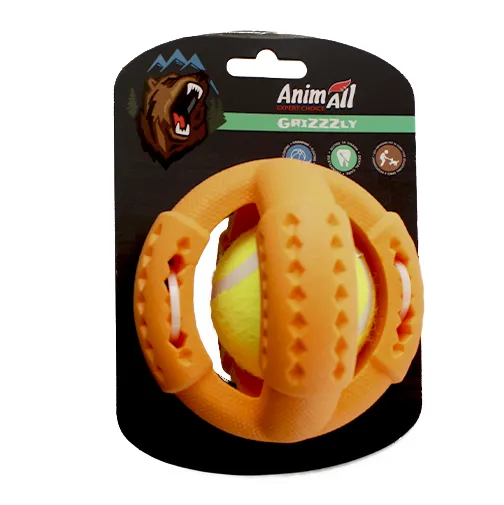 AnimAll GrizZzly игрушка для собак, теннисный мяч, желто-оранжевый, 11.2 см