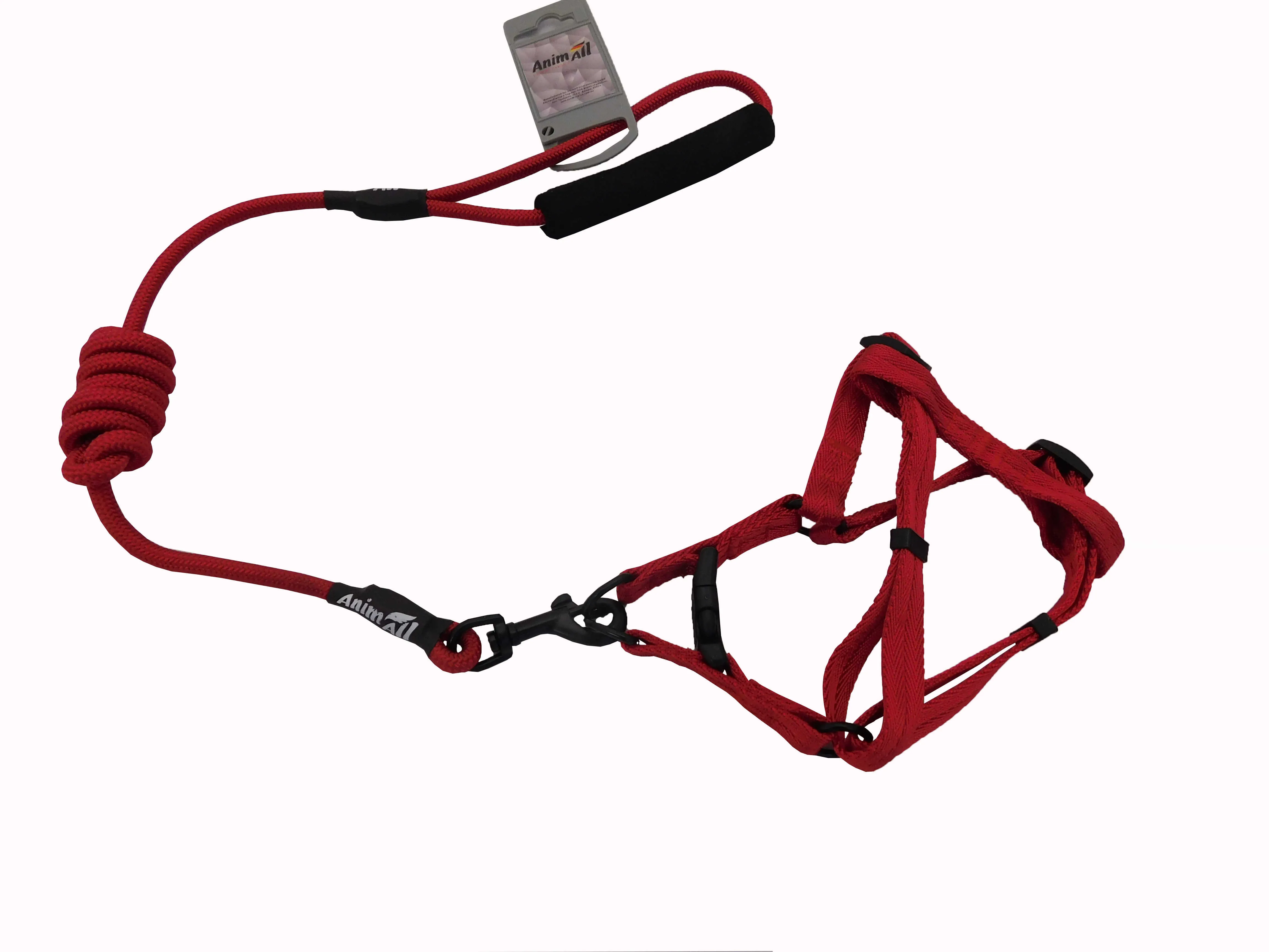 AnimAll комплект шлейка с поводком для собак и кошек, S, 0.8×120 см/37-46 см, красный
