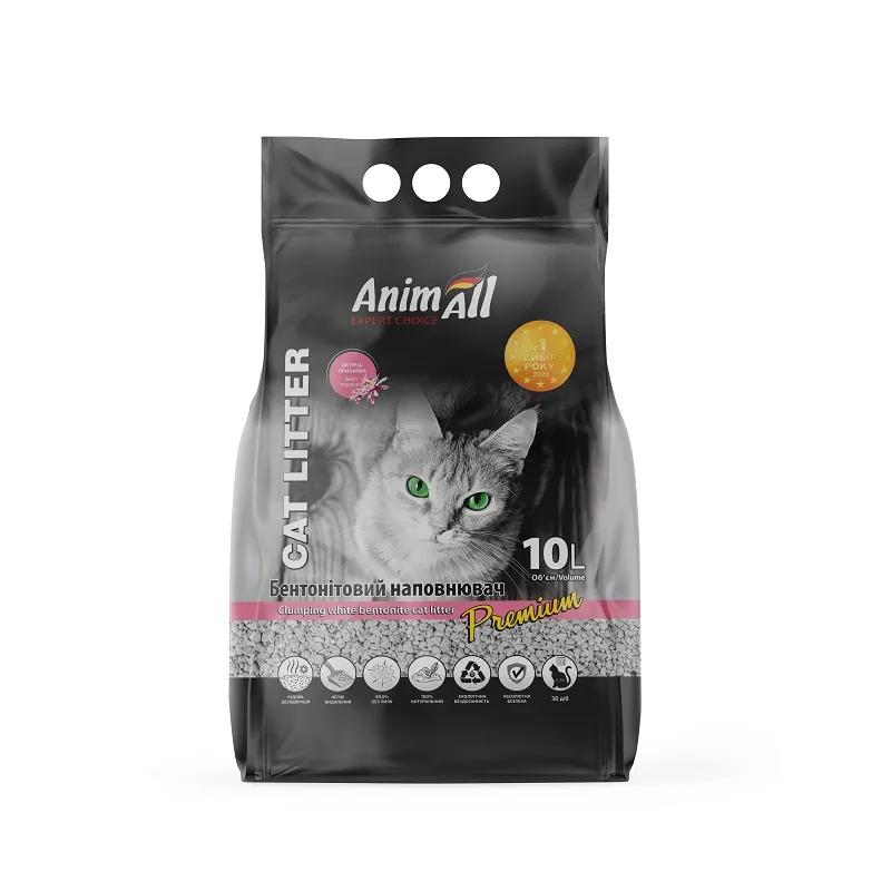 AnimAll Premium Baby Powder бентонитовый наполнитель с ароматом детской пудры, для кошек – 10 л