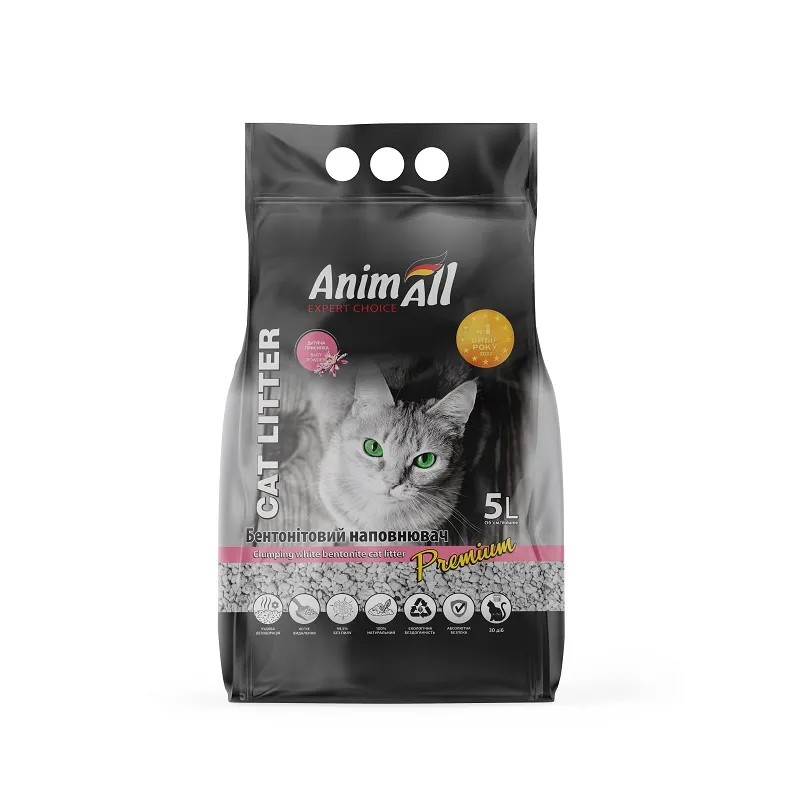 AnimAll Premium Baby Powder бентонитовый наполнитель с ароматом детской пудры, для кошек, 5 л