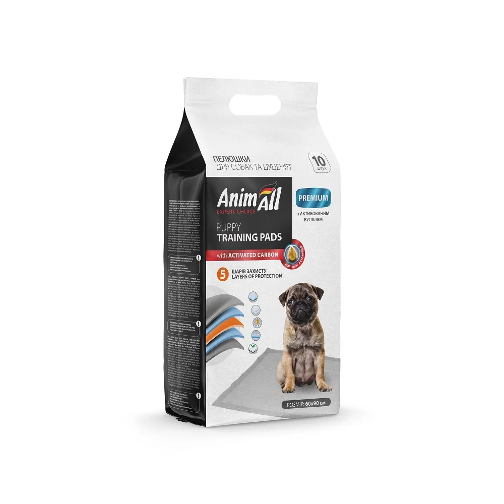 AnimAll Puppy Training Pads пеленки для собак и щенков, с активированным углем, 60×90 см, 10 шт